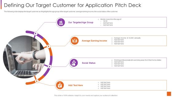 Investor Pitch Deck For Software Development Defining Our Target Customer For Application Pitch Deck Topics PDF