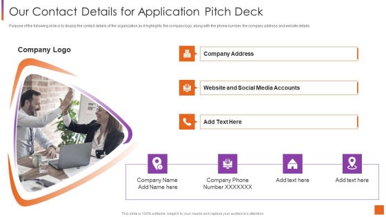 Investor Pitch Deck For Software Development Our Contact Details For Application Pitch Deck Designs PDF Investor Pitch Deck For Software Development Our Contact Details For Application Pitch Deck Designs PDF