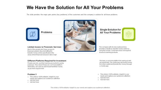 Investor Pitch Deck Initial Coin Offering Financing We Have The Solution For All Your Problems Structure PDF Investor Pitch Deck Initial Coin Offering Financing We Have The Solution For All Your Problems Structure PDF