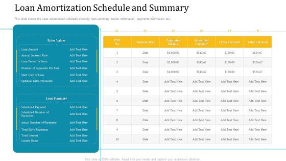 Investor Pitch Deck Short Term Caveat Loan Loan Amortization Schedule And Summary Template PDF Investor Pitch Deck Short Term Caveat Loan Loan Amortization Schedule And Summary Template PDF