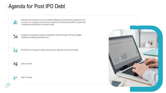Investor Pitch Deck To Procure Federal Debt From Banks Agenda For Post IPO Debt Graphics PDF Investor Pitch Deck To Procure Federal Debt From Banks Agenda For Post IPO Debt Graphics PDF
