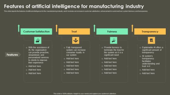 Iot Integration In Manufacturing Features Of Artificial Intelligence For Manufacturing Industry Brochure PDF Iot Integration In Manufacturing Features Of Artificial Intelligence For Manufacturing Industry Brochure PDF