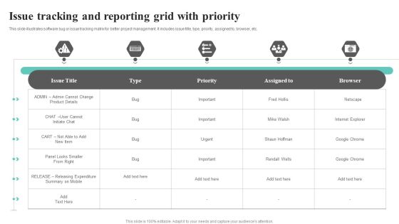 Issue Tracking And Reporting Grid With Priority Designs PDF Issue Tracking And Reporting Grid With Priority Designs PDF