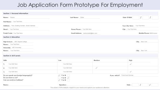 Job Application Form Prototype For Employment Demonstration PDF