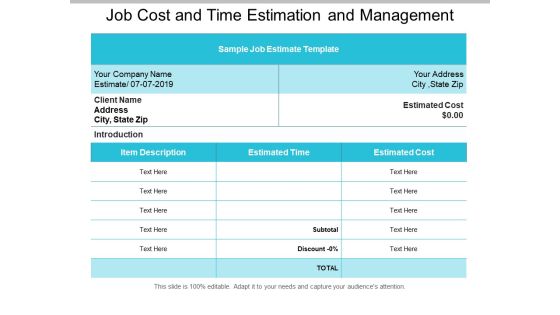 Job Cost And Time Estimation And Management Ppt PowerPoint Presentation Summary Slide Download