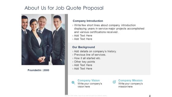 Job Estimate About Us For Job Quote Proposal Ppt Model Icon PDF Job Estimate About Us For Job Quote Proposal Ppt Model Icon PDF