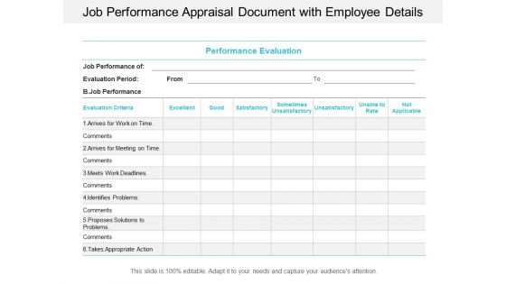 Job Performance Appraisal Document With Employee Details Ppt Powerpoint Presentation Ideas Portfolio