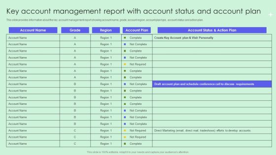 Key Account Management Report With Account Status And Account Plan Sample PDF