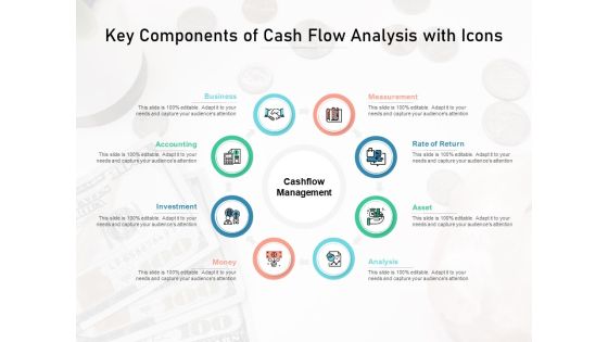 Key Components Of Cash Flow Analysis With Icons Ppt PowerPoint Presentation Icon Backgrounds