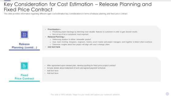 Key Consideration For Cost Estimation Release Planning And Fixed Price Contract Introduction PDF