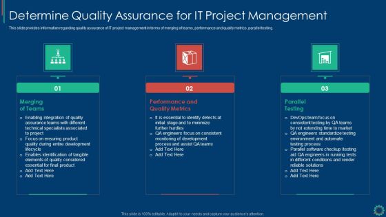 Key Elements Of Project Management IT Determine Quality Assurance For IT Project Brochure PDF Key Elements Of Project Management IT Determine Quality Assurance For IT Project Brochure PDF