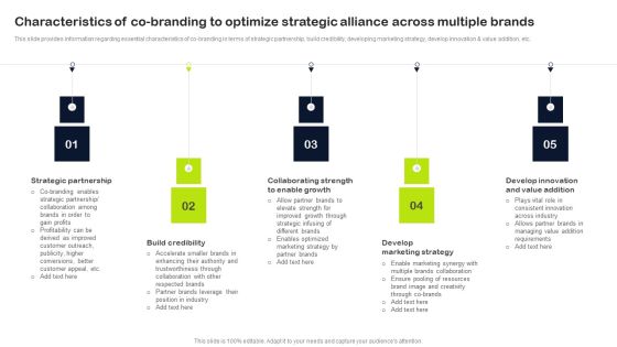 Key Elements Of Strategic Brand Administration Characteristics Of Co Branding To Optimize Strategic Alliance Slides PDF