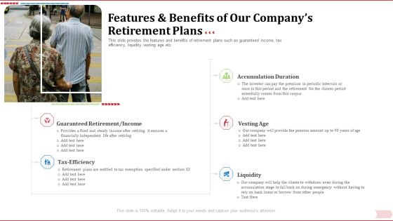 Key Factor In Retirement Planning Features And Benefits Of Our Companys Retirement Plans Mockup PDF Key Factor In Retirement Planning Features And Benefits Of Our Companys Retirement Plans Mockup PDF