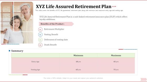 Key Factor In Retirement Planning XYZ Life Assured Retirement Plan Graphics PDF