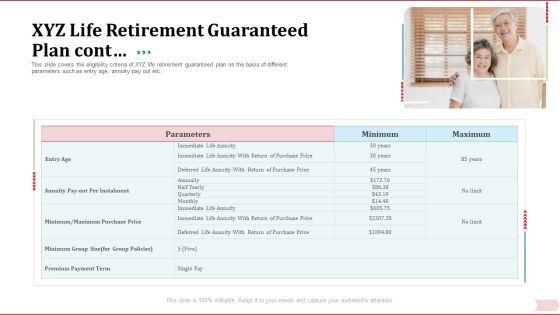 Key Factor In Retirement Planning XYZ Life Retirement Guaranteed Plan Cont Guidelines PDF