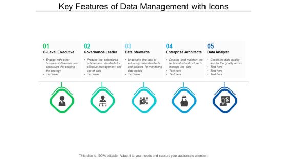 Key Features Of Data Management With Icons Ppt PowerPoint Presentation Slides Example Introduction Key Features Of Data Management With Icons Ppt PowerPoint Presentation Slides Example Introduction