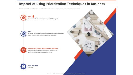 Key Prioritization Techniques For Project Team Management Impact Of Using Prioritization Techniques In Business Ppt Infographic Template Layout PDF