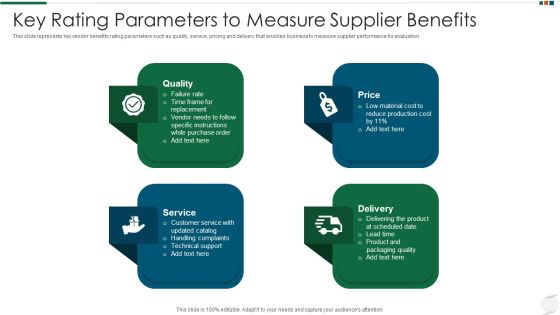 Key Rating Parameters To Measure Supplier Benefits Portrait PDF