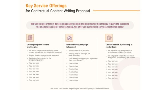 Key Service Offerings For Contractual Content Writing Proposal Ppt PowerPoint Presentation Summary Portrait PDF Key Service Offerings For Contractual Content Writing Proposal Ppt PowerPoint Presentation Summary Portrait PDF