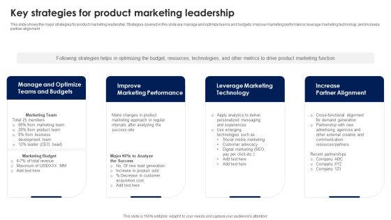 Key Strategies For Product Marketing Leadership Ppt PowerPoint Presentation Diagram PDF