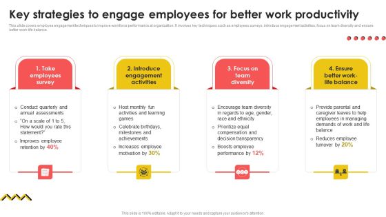 Key Strategies To Engage Employees For Better Work Productivity Brochure PDF Key Strategies To Engage Employees For Better Work Productivity Brochure PDF