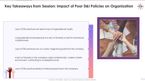 Key Takeaways From Session On Lack Of Diversity And Inclusion Practices Training Ppt