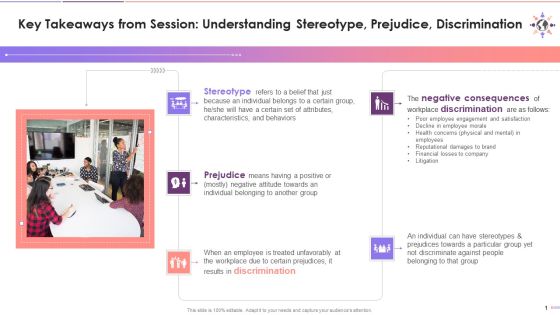 Key Takeaways From Session On Stereotype Prejudice And Discrimination Training Ppt