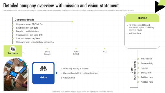 Key Techniques To Enhance Cost Efficiency Detailed Company Overview With Mission Vision Statement Pictures PDF