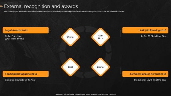 Law And Enforcement Company Profile External Recognition And Awards Background PDF Law And Enforcement Company Profile External Recognition And Awards Background PDF