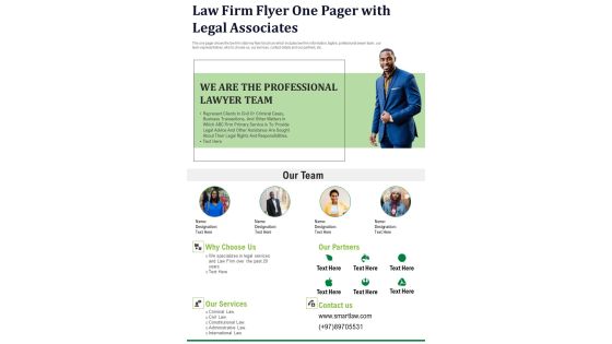 Law Firm Flyer One Pager With Legal Associates PDF Document PPT Template