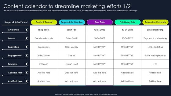 Lead Nurturing Tactics For Lead Generation Content Calendar To Streamline Marketing Efforts Summary PDF Lead Nurturing Tactics For Lead Generation Content Calendar To Streamline Marketing Efforts Summary PDF