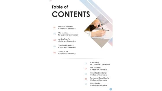 Lead To Customer Conversion Proposal Table Of Contents One Pager Sample Example Document Lead To Customer Conversion Proposal Table Of Contents One Pager Sample Example Document