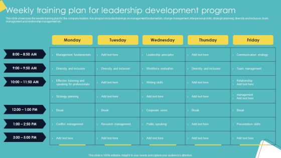 Leadership Enhancement Strategy Weekly Training Plan For Leadership Development Program Download PDF