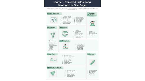 Learner Centered Instructional Strategies In One Pager PDF Document PPT Template Learner Centered Instructional Strategies In One Pager PDF Document PPT Template