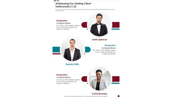 Lease Acquisition Proposal Addressing Our Existing Client Testimonials One Pager Sample Example Document Lease Acquisition Proposal Addressing Our Existing Client Testimonials One Pager Sample Example Document