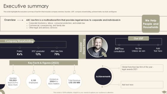 Legal Advisory Company Description Executive Summary Mockup PDF