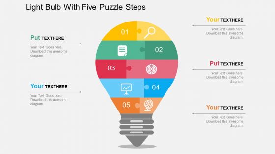 Light Bulb With Five Puzzle Steps Powerpoint Templates Light Bulb With Five Puzzle Steps Powerpoint Templates