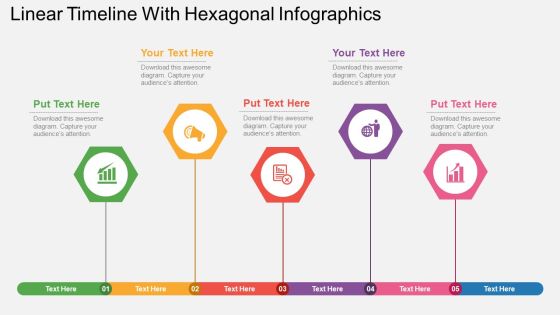 Linear Timeline With Hexagonal Infographics Powerpoint Template