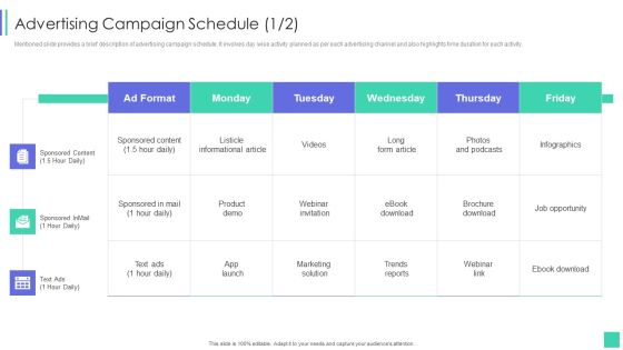Linkedin Marketing For New Ventures Advertising Campaign Schedule Template PDF Linkedin Marketing For New Ventures Advertising Campaign Schedule Template PDF