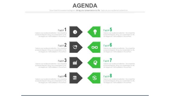 List Of Eight Agenda Points And Icons Powerpoint Slides