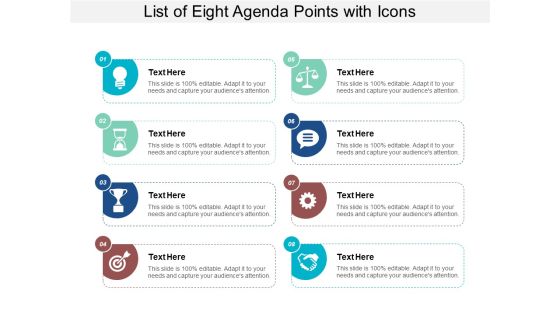 List Of Eight Agenda Points With Icons Ppt PowerPoint Presentation Styles Design Templates List Of Eight Agenda Points With Icons Ppt PowerPoint Presentation Styles Design Templates