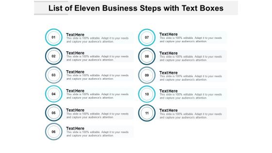 List Of Eleven Business Steps With Text Boxes Ppt PowerPoint Presentation Slides Icons List Of Eleven Business Steps With Text Boxes Ppt PowerPoint Presentation Slides Icons