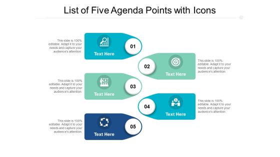 List Of Five Agenda Points With Icons Ppt PowerPoint Presentation Pictures Demonstration List Of Five Agenda Points With Icons Ppt PowerPoint Presentation Pictures Demonstration