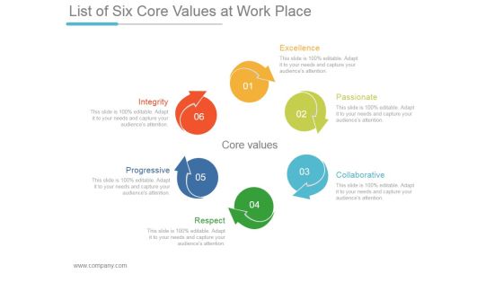 List Of Six Core Values At Work Place Ppt PowerPoint Presentation Clipart List Of Six Core Values At Work Place Ppt PowerPoint Presentation Clipart
