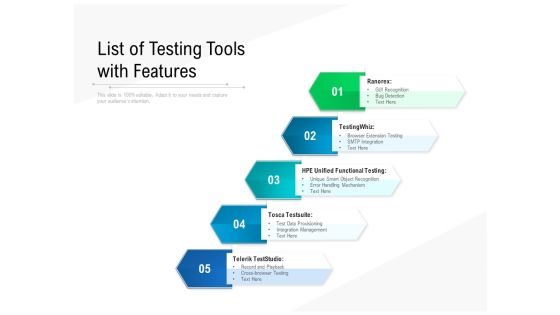 List Of Testing Tools With Features Ppt PowerPoint Presentation Outline Inspiration PDF List Of Testing Tools With Features Ppt PowerPoint Presentation Outline Inspiration PDF