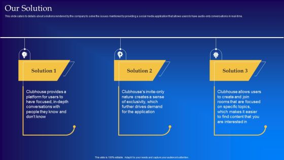 Live Audio Chat Platform Fundraising Pitch Deck Our Solution Graphics PDF Live Audio Chat Platform Fundraising Pitch Deck Our Solution Graphics PDF
