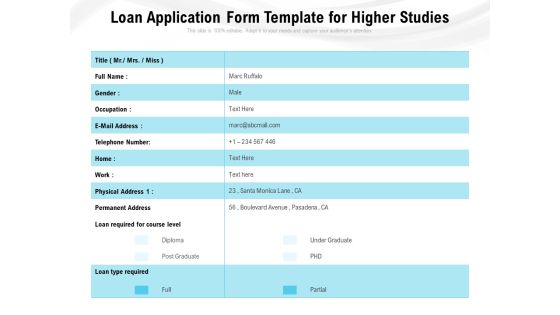 Loan Application Form Template For Higher Studies Ppt PowerPoint Presentation Gallery Slides PDF Loan Application Form Template For Higher Studies Ppt PowerPoint Presentation Gallery Slides PDF