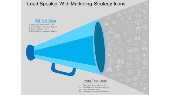 Loud Speaker With Marketing Strategy Icons Powerpoint Template