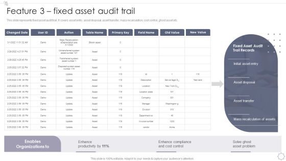 Maintaining And Managing Fixed Assets Feature 3 Fixed Asset Audit Trail Icons PDF
