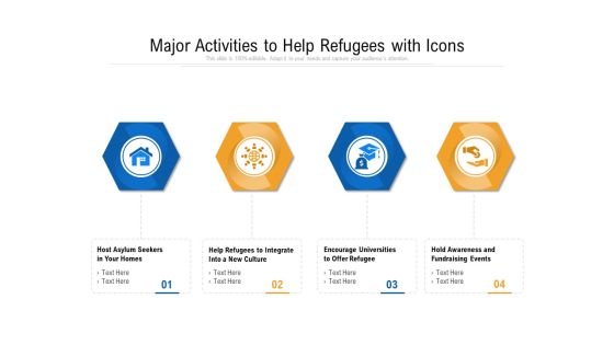 Major Activities To Help Refugees With Icons Ppt PowerPoint Presentation Portfolio Vector PDF Major Activities To Help Refugees With Icons Ppt PowerPoint Presentation Portfolio Vector PDF